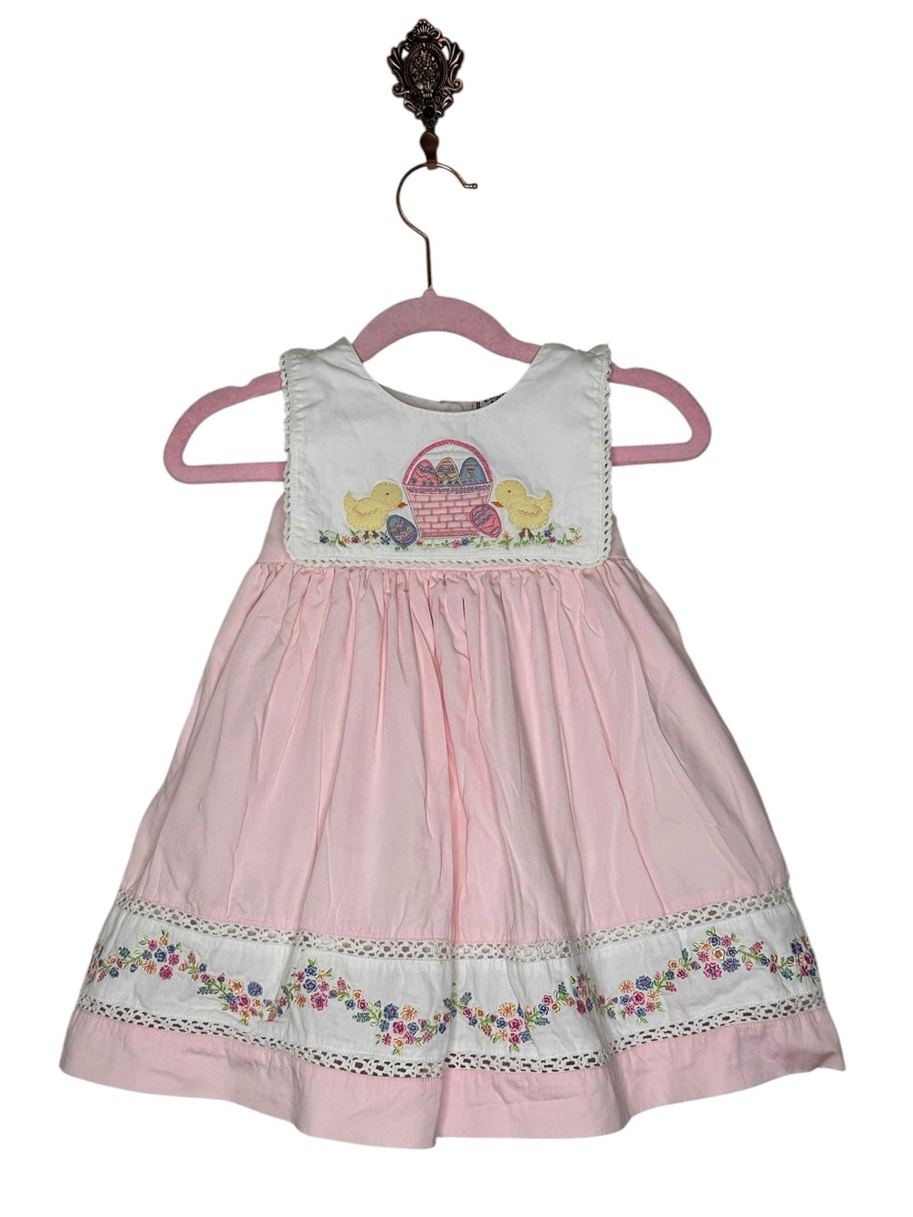 Cotton Kids Adorable Light Pink Girls Dress with Pastel Floral Embroidery 18M